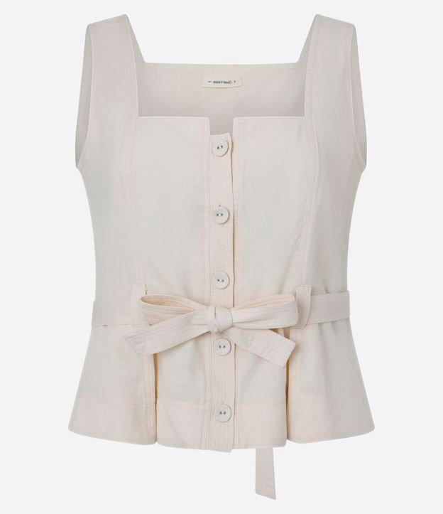 Blusa em Sarja com Abotoamento de Cinto de Tecido - 1
