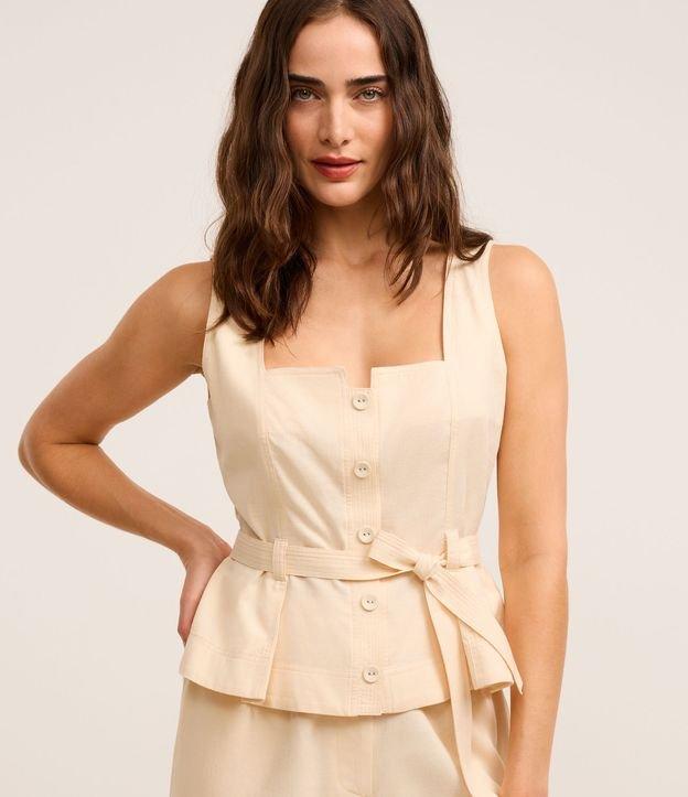 Blusa em Sarja com Abotoamento de Cinto de Tecido - 2