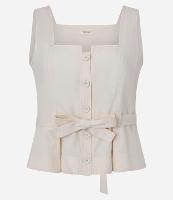 Blusa em Sarja com Abotoamento de Cinto de Tecido - 1