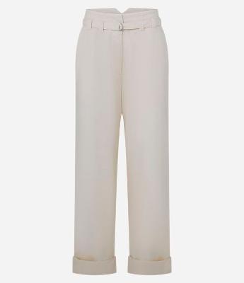 Calça Reta Alfaiatada em Algodão com Cinto Afivelado