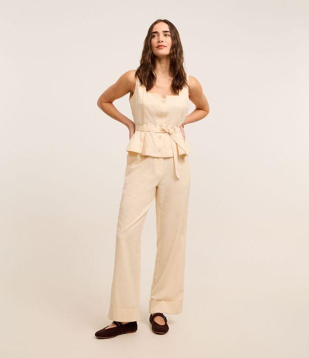 Calça Reta Alfaiatada em Algodão com Cinto Afivelado - 2