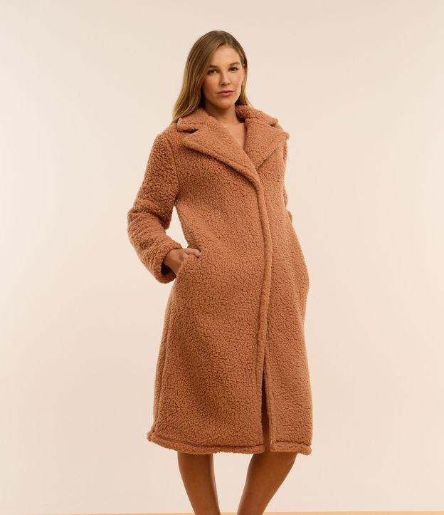 Robe Longo em Sherpa com Gola Lapela - 2