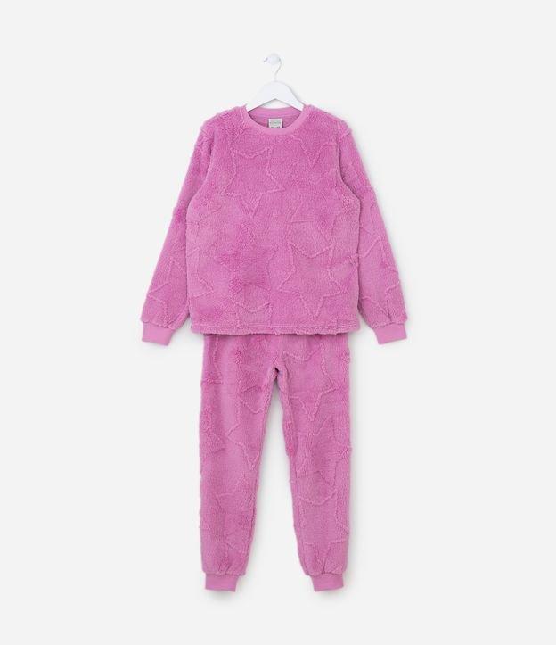 Pijama Infantil em Fleece com Textura de Estrelas - Tam 5 a 14 Anos - 1