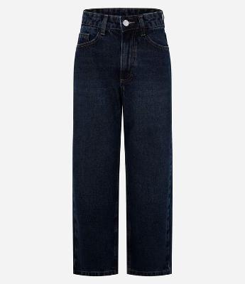 Calça Cropped Reta Jeans com Cintura Alta