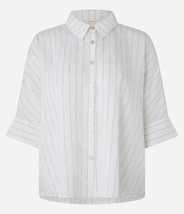 Camisa Oversized em Viscolinho Listrado com Fio Tinto - 1