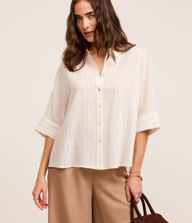Camisa Oversized em Viscolinho Listrado com Fio Tinto - 2