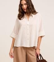 Camisa Oversized em Viscolinho Listrado com Fio Tinto - 2