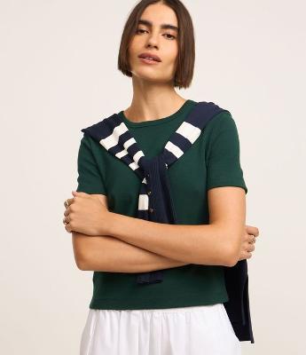 Blusa Básica Ajustada em Ribana com Gola Redonda