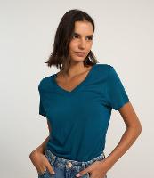 Blusa Básica em Viscose com Gola V em Ribana - 3