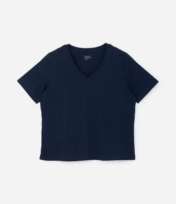 Camiseta em Algodão com Gola V Curve & Plus Size