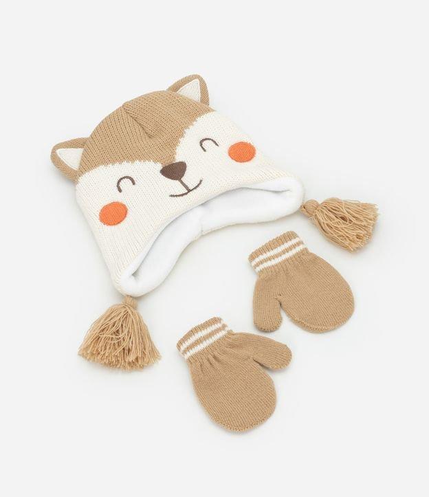 Conjunto Touca e Luva em Tricô com Bordado Raposinha - Tam 0 a 12 meses - 1