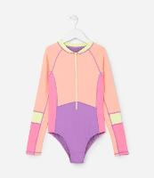 Maiô Infantil com Proteção UV e Estampa Blocos de Cor - Tam 5 a 14 Anos - 2