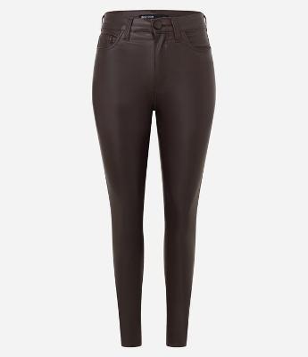 Calça Skinny em Sarja Resinada com Cintura Média