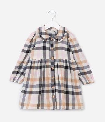 Vestido Infantil Xadrez com Gola Boneca - Tam 1 a 5 anos