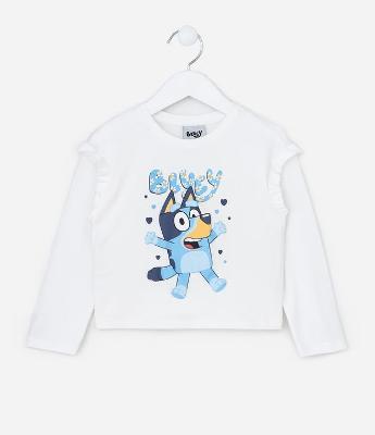 Camiseta Infantil com Babados e Estampa Bluey - Tam  1 a 6 Anos