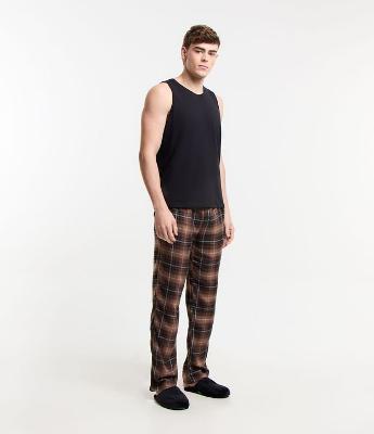 Calça de Pijama em Viscose com Xadrez Marrom