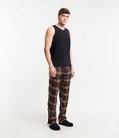 Calça de Pijama em Viscose com Xadrez Marrom - 1