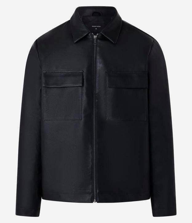 Jaqueta Trucker em Material Sintético com Bolso Cargo - 1