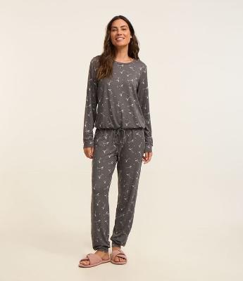 Pijama Longo com Tecido de Toque Suave e Estampa Coquetéis