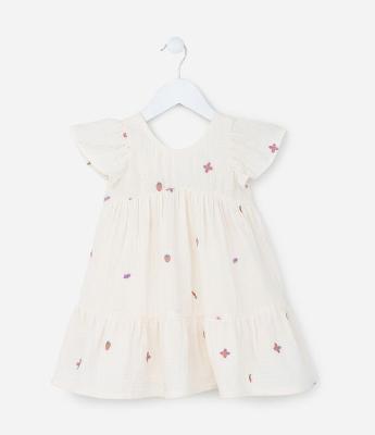 Vestido Infantil Texturizado com Laço Aplicado - Tam 1 a 5 Anos