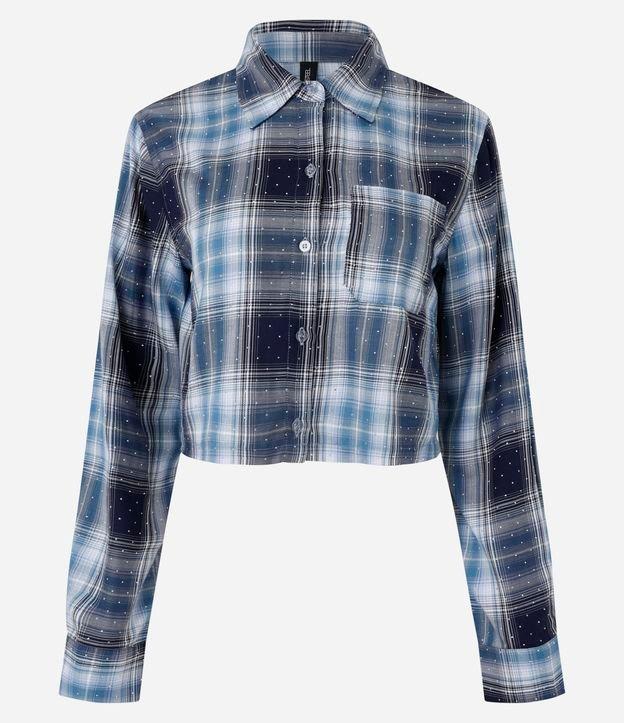 Camisa Curta em Flanela Xadrez com Brilhos Aplicados - 1