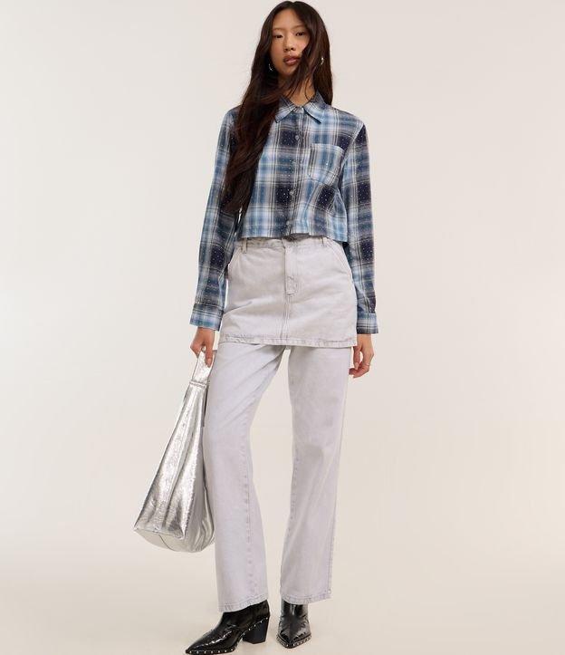 Camisa Curta em Flanela Xadrez com Brilhos Aplicados - 2