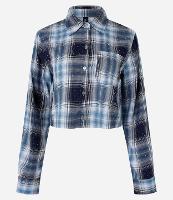 Camisa Curta em Flanela Xadrez com Brilhos Aplicados - 1