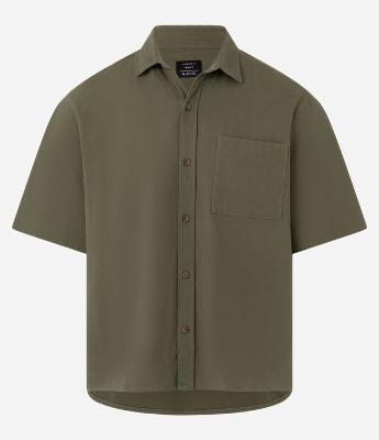 Camisa Boxy em Algodão com Bolso e Textura