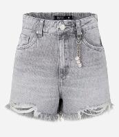 Short Slim em Jeans com Cintura Alta e Pingente de Florzinhas - 1