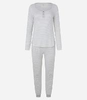 Pijama Longo em Tricô com Botões e Estampa Listrada - 1