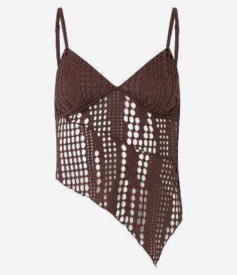 Blusa Texturizada com Alças Finas e Detalhes Vazados