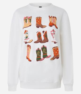 Moletom Over com Forro Fleece e Estampa Botinhas Cowgirls