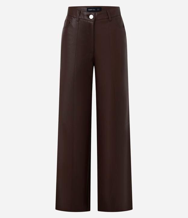 Calça Reta em PU com Fenda e Bolsos - 1