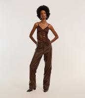 Calça Reta em PU com Fenda e Bolsos - 2