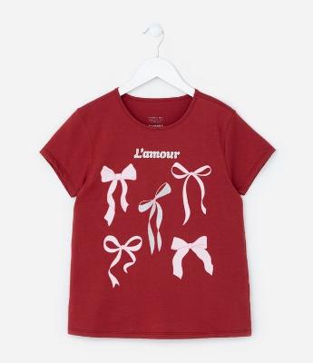 Camiseta Infantil com Estampa Lacinhos - Tam 5 a 14 Anos