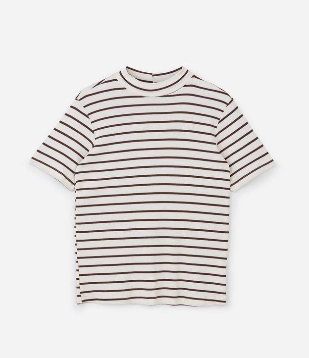Blusa em Ribana com Gola Alta e Listras Curve & Plus Size - 1