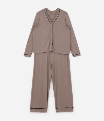 Pijama Longo Viscolycra Detalhes de Listras Curve & Plus Size