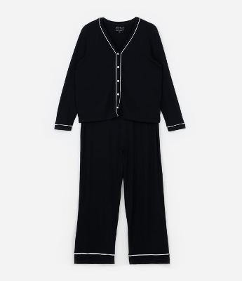 Pijama Longo Viscolycra Detalhes de Listras Curve & Plus Size