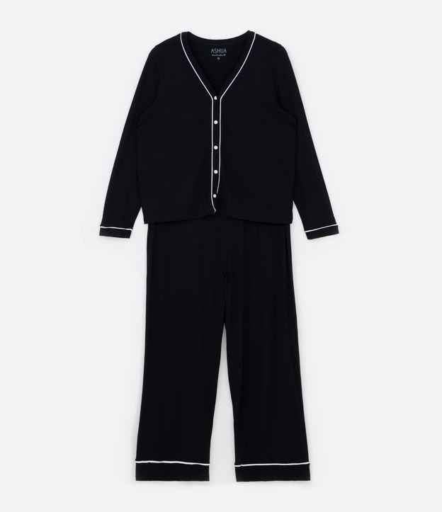 Pijama Longo Viscolycra Detalhes de Listras Curve & Plus Size - 1