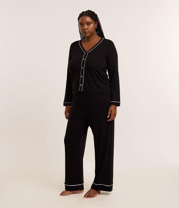 Pijama Longo Viscolycra Detalhes de Listras Curve & Plus Size - 2