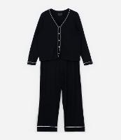 Pijama Longo Viscolycra Detalhes de Listras Curve & Plus Size - 1