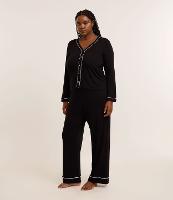 Pijama Longo Viscolycra Detalhes de Listras Curve & Plus Size - 2