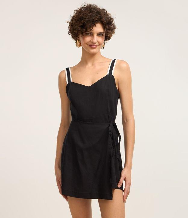 Macaquinho em Algodão com Vivo Contrastante e Amarração na Cintura - 1