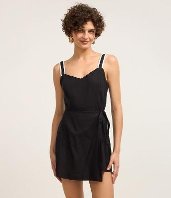 Macaquinho em Algodão com Vivo Contrastante e Amarração na Cintura