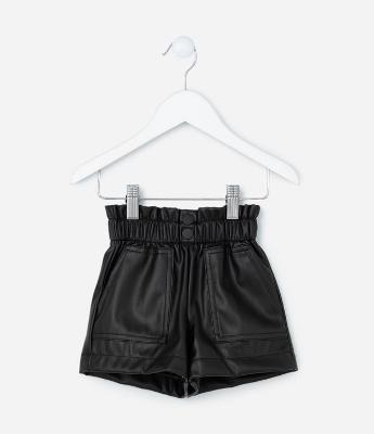 Short Clochard Infantil em PU com Bolsos - Tam 1 a 5 Anos