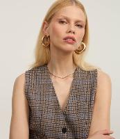 Colete com Botões e Estampa Xadrez - 1