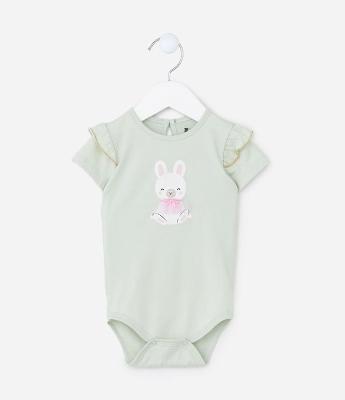 Body Infantil com Babados e Estampa Coelha - Tam  0 a 18 meses