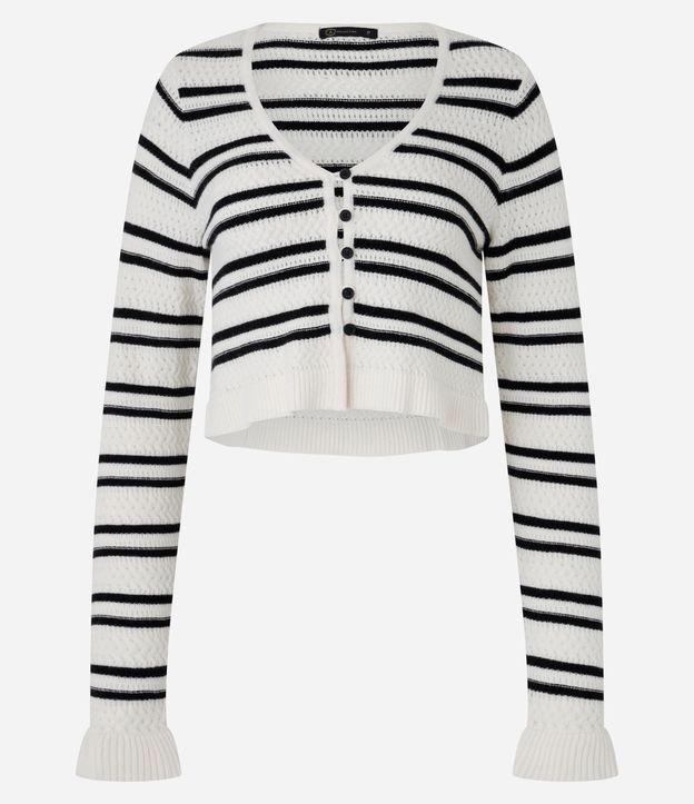 Cardigan Listrado em Tricô com Decote V - 1