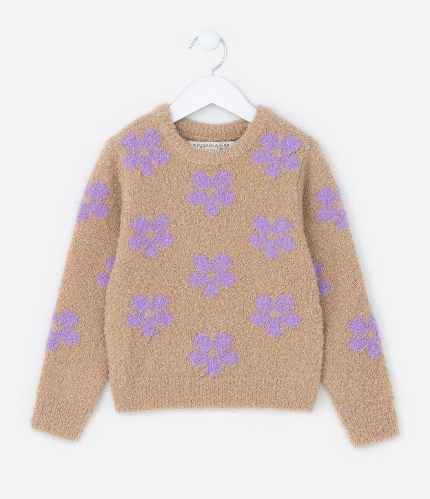 Suéter Infantil em Tricô com Estampa Florzinhas - Tam 5 a 14 Anos - 1