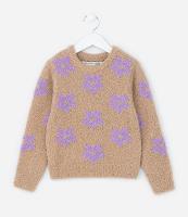 Suéter Infantil em Tricô com Estampa Florzinhas - Tam 5 a 14 Anos - 1